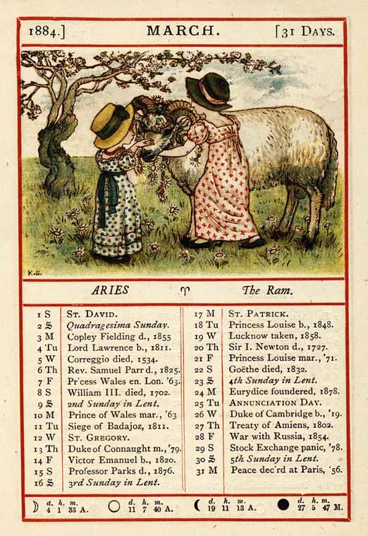 Kate Greenaway March 1884 Almanack